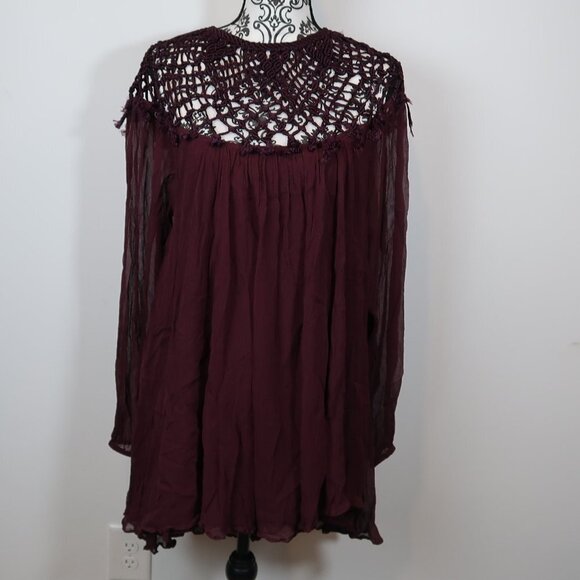 Free People Deep Purple Crochet Top Tunic/Dress M - Picture 3 of 12